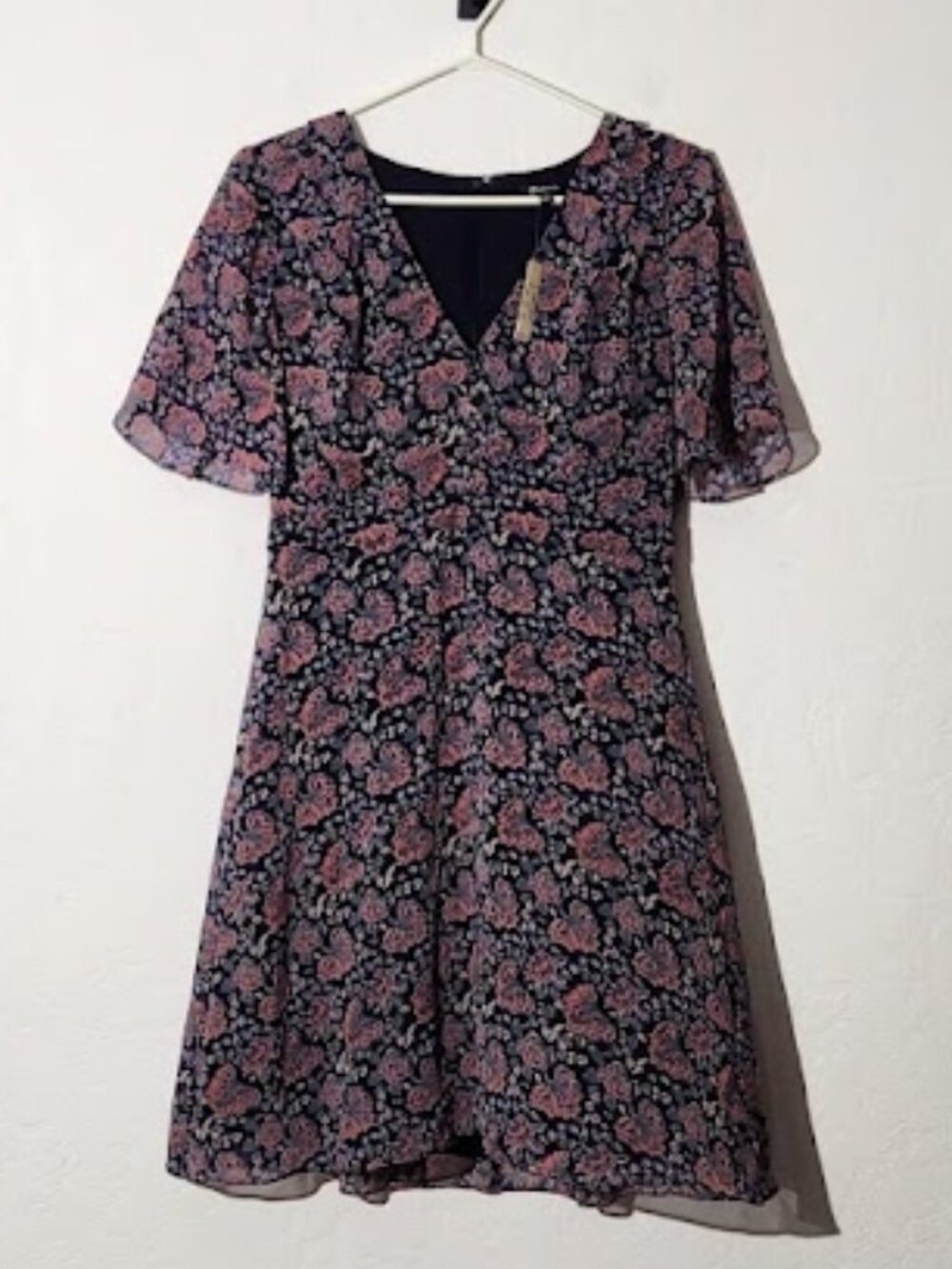 Madewell Orchard Flutter Sleeve Dress Fan Floral Mix V-Neck Lined Romantic Sz 4
